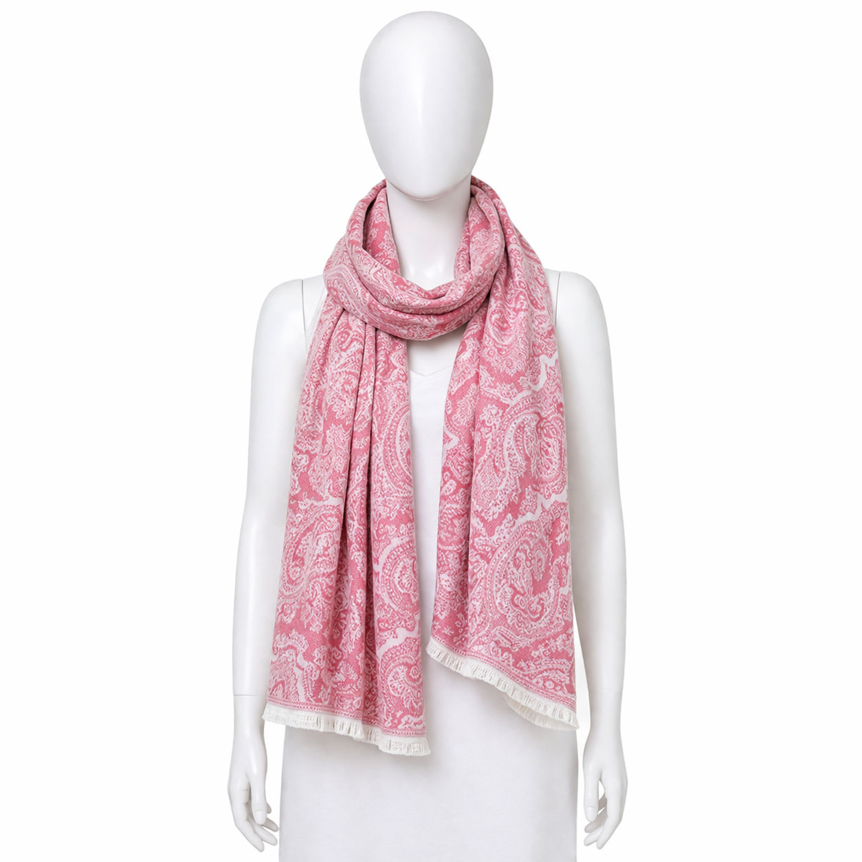 Pale Red Damask Pattern Cotton Scarf